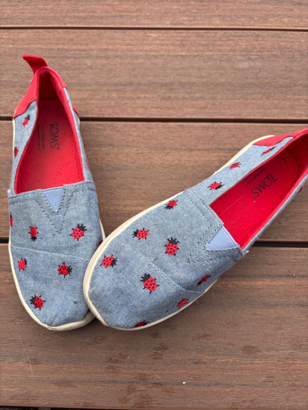 TOMS Kids Slip-On Sneakers with Red Ladybug Embroidery